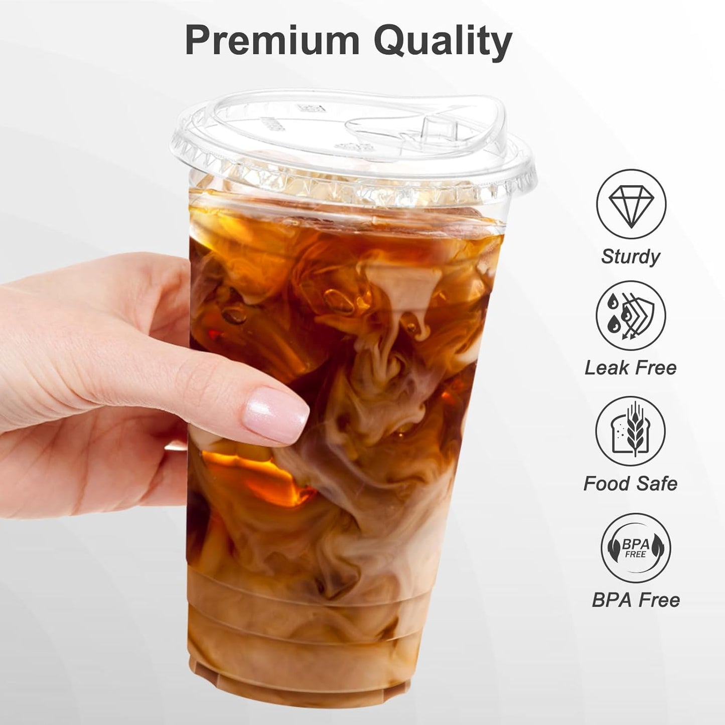 Dealusy 100 Pack - 16 oz Clear Plastic Cups with Lids, Sturdy & Food Safe Iced Coffee Cups with lids, Disposable Plastic Smoothie Cups for Cold Drinks, Sip Lids