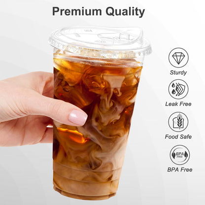 Dealusy 100 Pack - 16 oz Clear Plastic Cups with Lids, Sturdy & Food Safe Iced Coffee Cups with lids, Disposable Plastic Smoothie Cups for Cold Drinks, Sip Lids