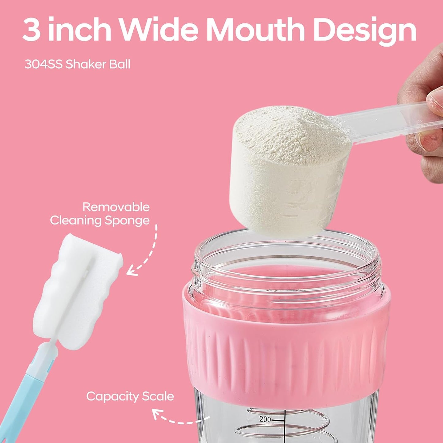 16oz Glass Shaker Bottle for Protein, Small Borosilicate Glass Protein Powder Leak-Proof Shaker Cup Mixes with 304 Blending Ball(16oz,Black)