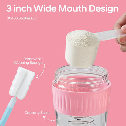 16oz Glass Shaker Bottle for Protein, Small Borosilicate Glass Protein Powder Leak-Proof Shaker Cup Mixes with 304 Blending Ball(16oz,Black)