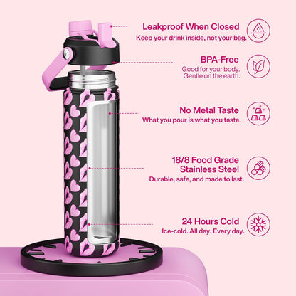 ENCOOL Insulated Water Bottle with Straw Stainless Steel Water Bottle, Leak-Proof, BPA-Free, Double Wall Vacuum Keeps Cold for 24 Hours for Sports, Travel, School (26 oz, Cotton Candy) - Colors C