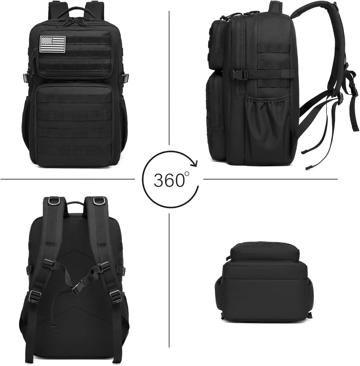 Wotony Military Tactical Backpack for Men Waterproof Daypack 3 Day Assault Pack Molle Bag with Water Bottle Holder