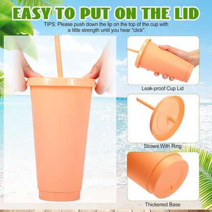 Honeydak 15 Pack Tumbler with Straw and Lid Bulk Cups for Gifts Water Bottle Iced Coffee Travel Mug Cup Reusable Plastic Tumblers for Party Birthdays 24-27 oz (Solid Color)