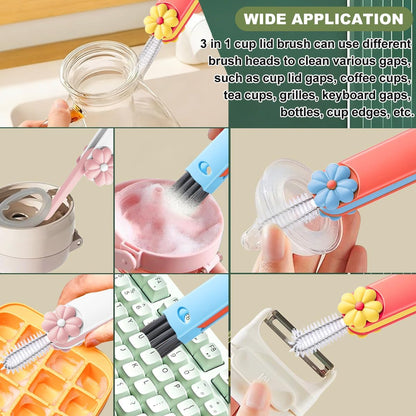 3 in 1 Cup Lid Cleaning Brush, Portable Cup Cleaner Brush, New Water Bottle Lid Cleaner Brush, Multifunctional Cleaning Brush - Home Kitchen Cleaning Tools for Tight Spaces & Bottle Gaps, 3 PCS
