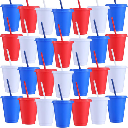 Sieral 30 Pack Cups with Lids and Straws Kids Tumbler with Straw Reusable Water Bottle Iced Coffee Travel Mug Adults Plastic Cups for Parties 16 oz (Candy Colors)