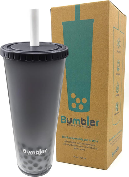 Bumbler Original Boba Tea Cup - 24oz Double-Walled Plastic Reusable Tumbler with Extra Wide Straw & Leak-Proof Lid - BPA-Free Smoothie & Iced Coffee Travel Mug - Blush Pink
