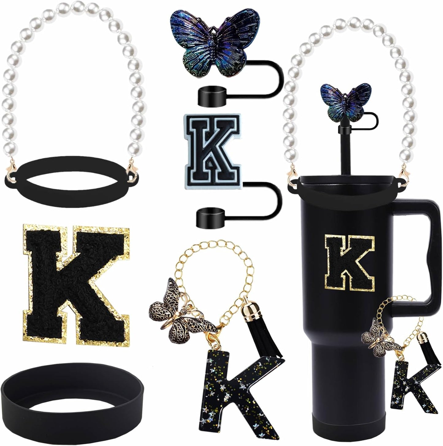7pcs Cup Accessories for Stanley 30/40oz Tumbler, Handle Strap, Straw Cover, Silicone Boot, Letter Charm Stickers