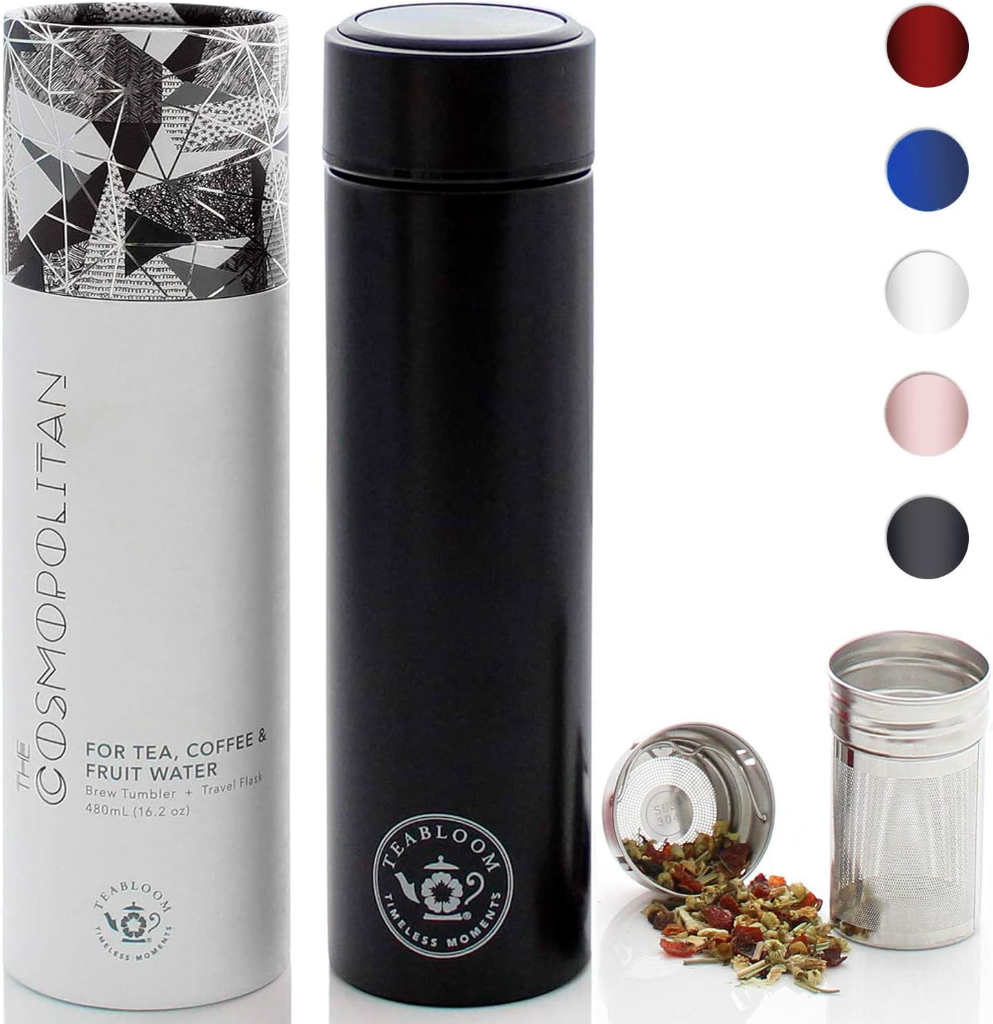 Teabloom - The ORIGINAL All-Brew Travel Tumbler & Thermos | OPRAH’s Favorite | 16oz/480ml Stainless Steel Insulated Water Bottle/Tea Flask/Cold Brew Coffee Mug