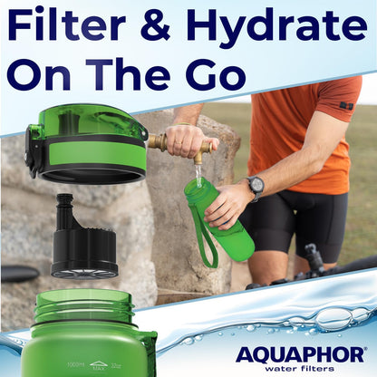 Nakii Filtered Water Bottle, Leakproof, BPA-Free, Motivational Markings, Travel, Everyday Use. 40-Gallon Filter, Replaces 300 Plastic Water Bottles. Includes 1 Filter, 22 FL Oz, Grey by Aquaphor
