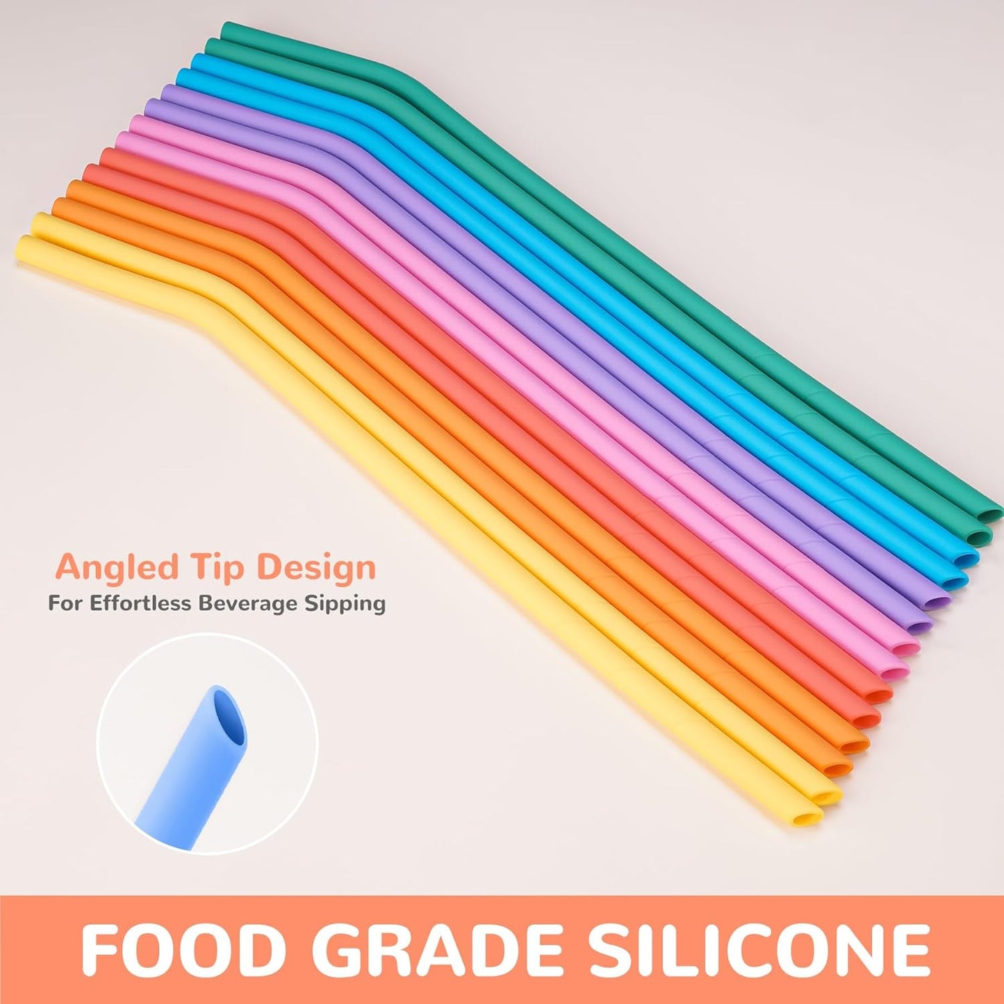 NiHome 14PCS Silicone Straws Fit for Stanley 40oz 30oz Tumbler, 14” Extra Long Reusable Drinking Straw, Flexible Can Cut Length for 1/Half Gallon 75 64 OZ Large Water Bottle - 2 Brushes (Rainbow)