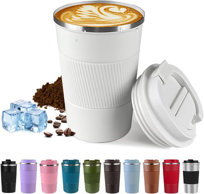 SPLMIFA Vacuum-Insulated Stainless Steel Travel Coffee Mug, Leak-Proof Reusable Coffee Cup with Lid - Keep Hot & Cold Drinks for Hours, Durable Insulated Tumbler for Men & Women(3rd-Black, 12OZ)