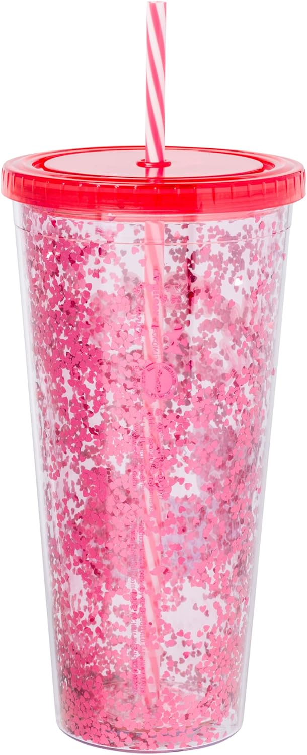 Silver Buffalo Sanrio Hello Kitty Milk Carton Pattern Plastic Boba Tumbler w Lid and Wide Straw, 24 Ounces