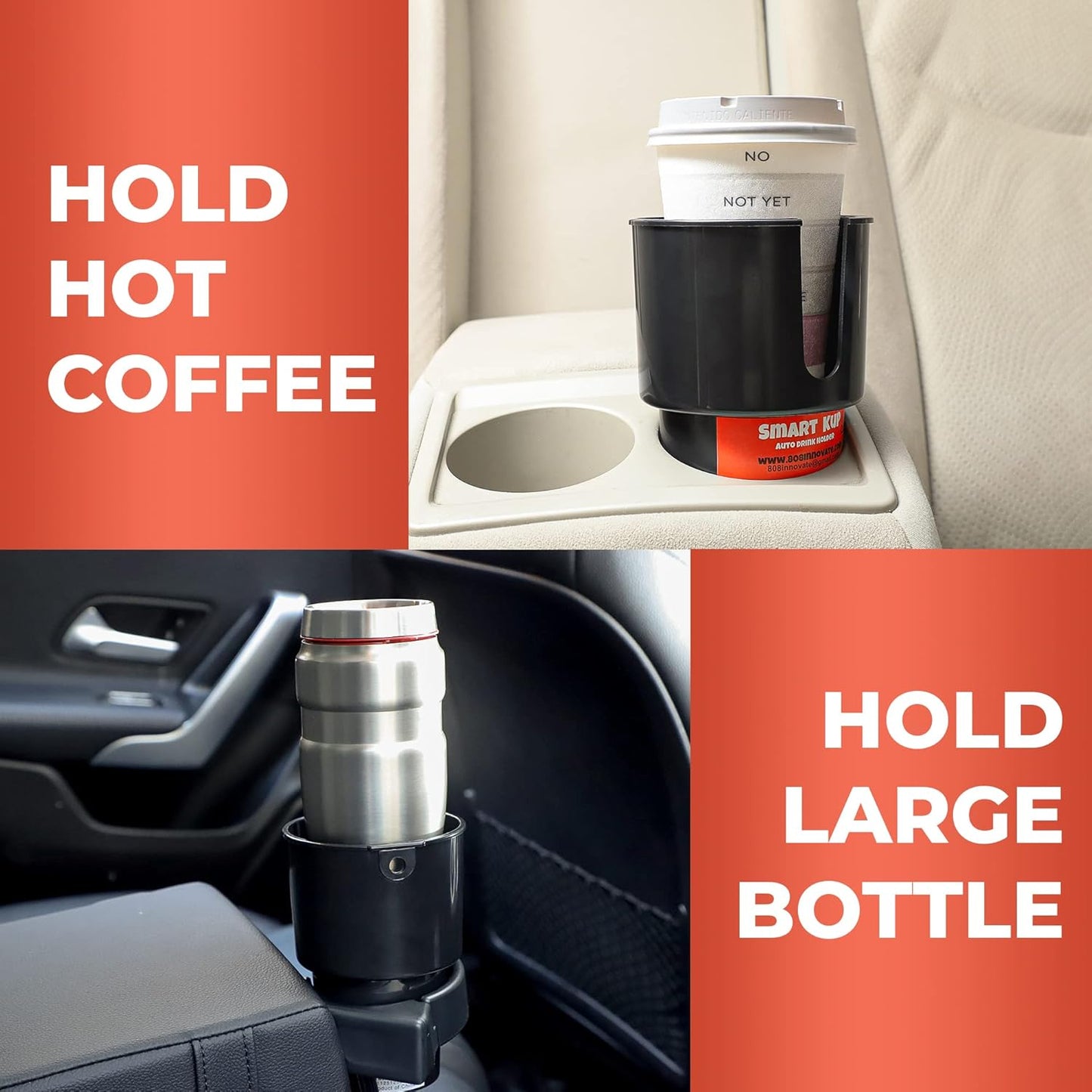 Car Cup Holder Expander - Fits Hydro Flasks 32/40 oz, Nalgene, Yeti & Large Bottles up to 3.8 inches Wide - for Car up to 3.2 Inches Wide - Black