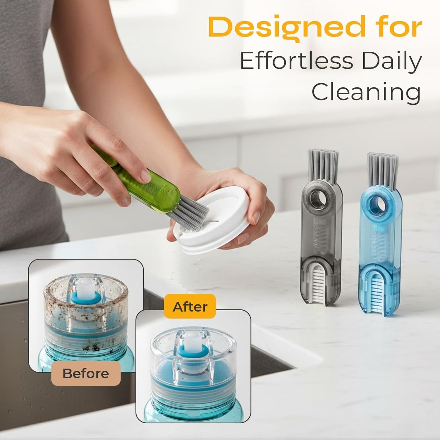 Multifunctional 3-in-1 Cleaning Brush for Cups, Bottles & Keyboards – Portable Glass & Lid Gap Cleaner for AirPods, Hard-to-Reach Corners – ABS & Silicone Compact Design (Blue/Dark Grey/Green).