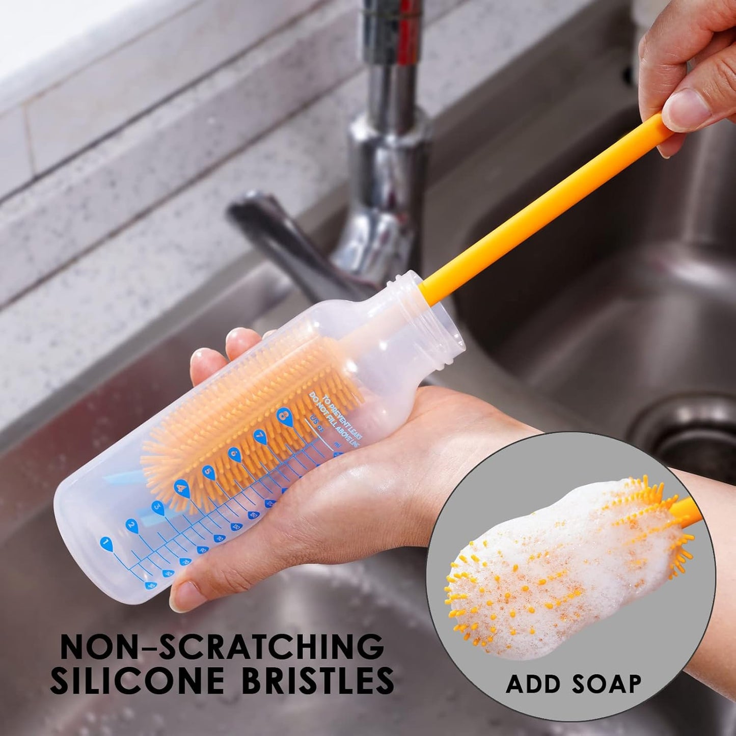 Silicone Bottle Brush, Water Bottle Cleaner Brush with Long Handle, Perfect for Cleaning Narrow Neck Containers, Vacuum Sports Bottle, Tumblers, Flask, Glassware (1 Pack, Charcoal)