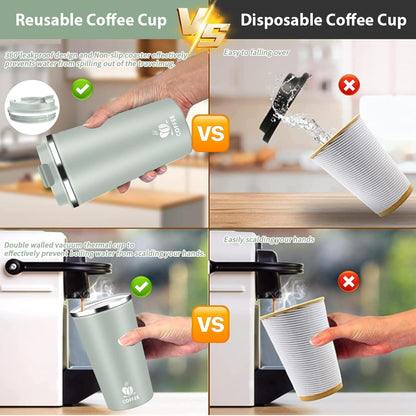 Insulated Travel Coffee Mug Reusable Coffee Tumbler Cup with Flip Lid Leak Proof Spill Proof for Office School Party Camping Hot and Cold Drink,Stainless Steel 17oz (Black)