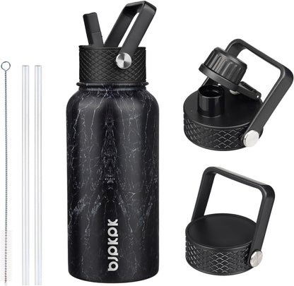 BJPKPK Insulated Water Bottles with Straw Lid, 40oz Stainless Steel Water Bottles with 3 Lids, BPA Free Leakproof Thermo, Tumblers, Cups for Sports, Gym- Midnight - Colors A