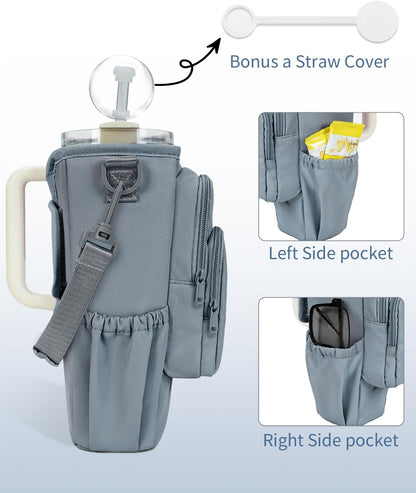 sportsnew Water Bottle Carrier Bag with Phone Pocket for 30oz 40oz Tumbler with Handle Accessories Insulated Water Bottle Holder Pouch with Strap Crossbody with Straw Cover