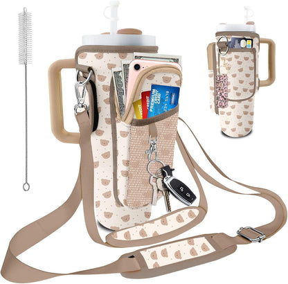 Stanley Carrier Bag for Stanley 40oz/30ozTumbler with Phone with 2 Adjustable Strap,3 Pockets Bottle Stanley Cup Carrier Bag & Case,Accessories for Hiking Travelling