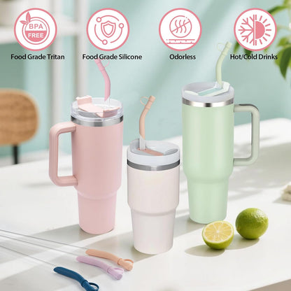 Reusable Tritan Straws with Silicone Tips 8 Pack, 11.8" BPA Free Drinking Straws Compatible with Stanley 40 oz 30 oz up Tumblers with Cleaning Brush, Dust-Proof Cover Cap for Car Travel Office Home