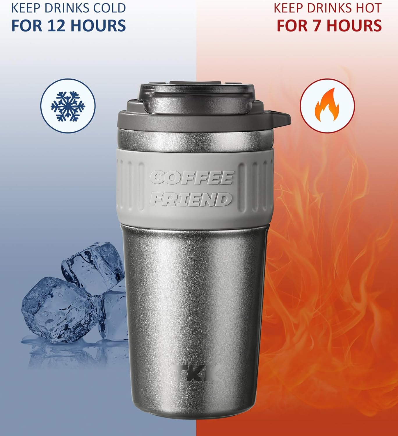 TKK Insulated Coffee Mug with Ceramic Coating, 21oz Iced Coffee Tumbler Cup with Straw Lid Double Wall Vacuum Leak Proof Travel Mug with Strap for Hot and Iced Beverage, Tungsten Steel