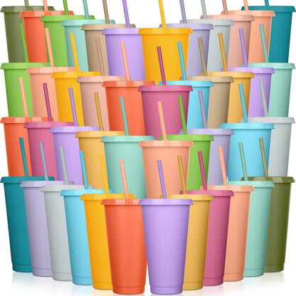 Honeydak 15 Pack Tumbler with Straw and Lid Bulk Cups for Gifts Water Bottle Iced Coffee Travel Mug Cup Reusable Plastic Tumblers for Party Birthdays 24-27 oz (Solid Color)