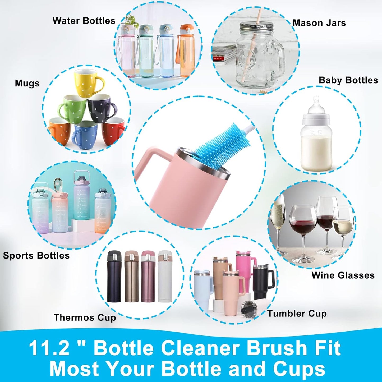 XANGNIER 5 Pcs Water Bottle Cleaner Brush Set for Owala 24oz/32oz/40oz Cup,Multifunctional Bottle Brush and Long Straw Cleaner Brush,Cleaning Kit for Owala/Stanley/Yeti Tumbler Cup Accessories