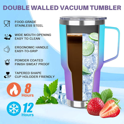 40 oz Tumbler with Handle, Insulated Tumbler with Lid and Straw, Reusable Stainless Steel Vacuum Insulated Cup, 100% Leak Proof Thermal Travel Coffee Mug Cup for Cold and Hot (Light Purple)