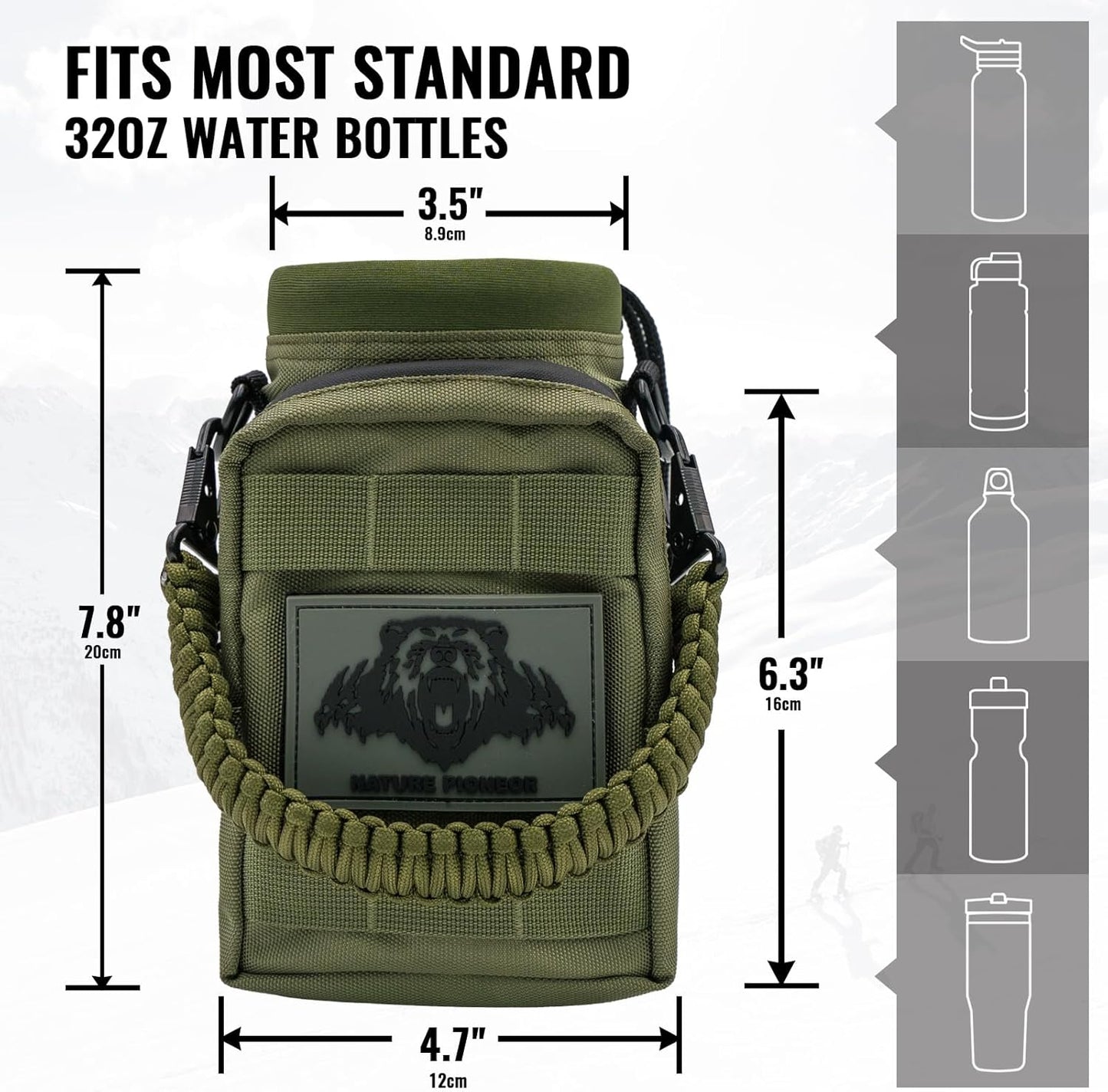 NATURE PIONEOR 32 64 128oz Tactical Water Bottle Pouch, Multi-Function Tactical Water Bottle Bag with Adjustable Shoulder Strap, Half/One Gallon Molle Strap Carrier Holder