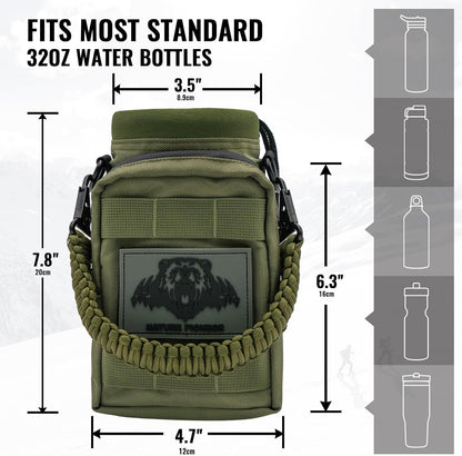 NATURE PIONEOR 32 64 128oz Tactical Water Bottle Pouch, Multi-Function Tactical Water Bottle Bag with Adjustable Shoulder Strap, Half/One Gallon Molle Strap Carrier Holder