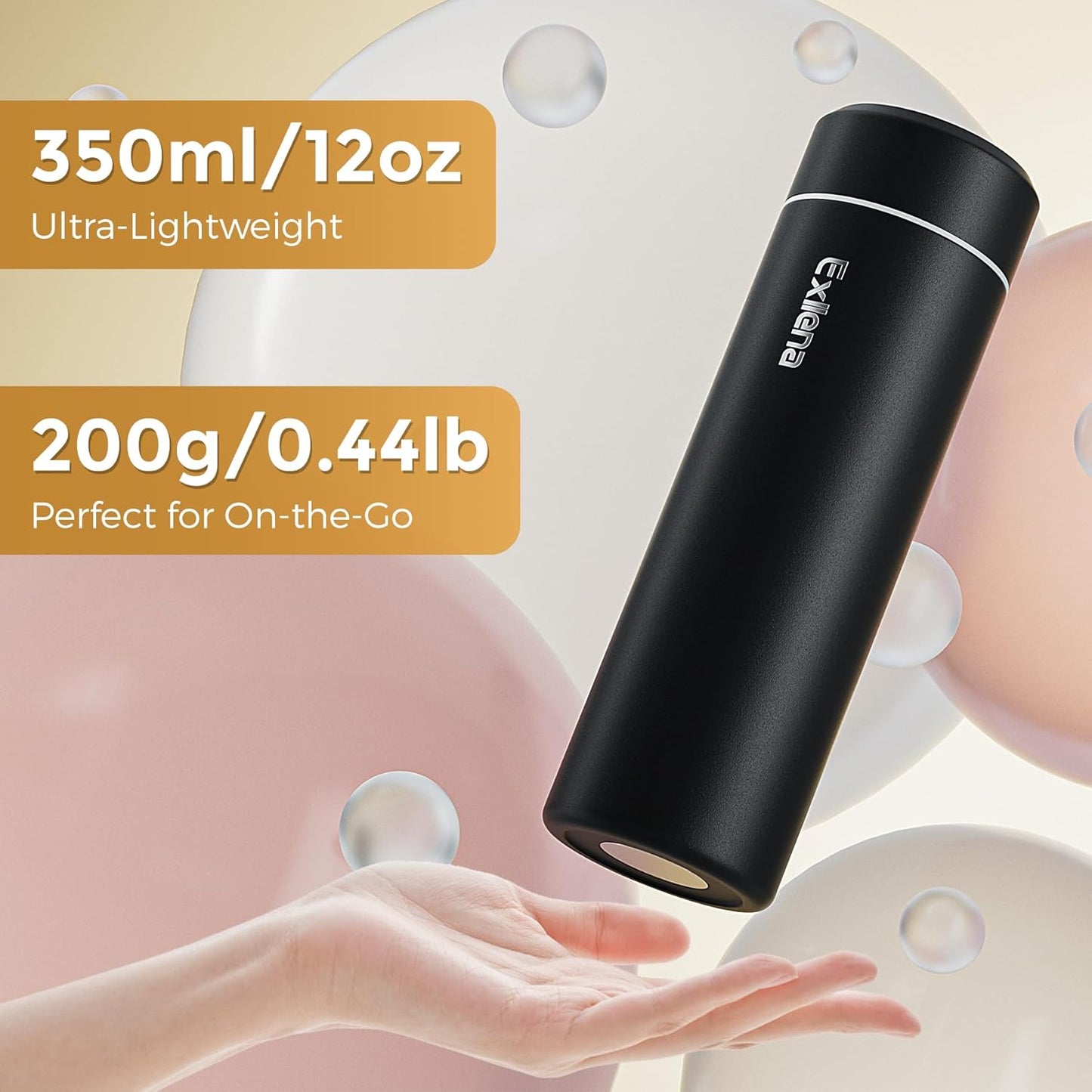 【Upgraded】Exllena Small Insulated Water Bottle 12 oz/350ml– Mini Insulated Water Bottle for Hot & Cold Drinks, Perfect Small Water Bottle for Travel, Purse...(Greyish Blue)