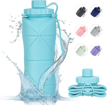 YCT Collapsible Water Bottle 17oz（500ml），Travel Portable Sport Water Bottle，Reusable Silicone Foldable Water Bottles for Gym Camping Hiking (Purple+Black)