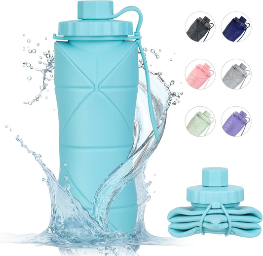 YCT Collapsible Water Bottle 17oz（500ml），Travel Portable Sport Water Bottle，Reusable Silicone Foldable Water Bottles for Gym Camping Hiking (Purple+Black)