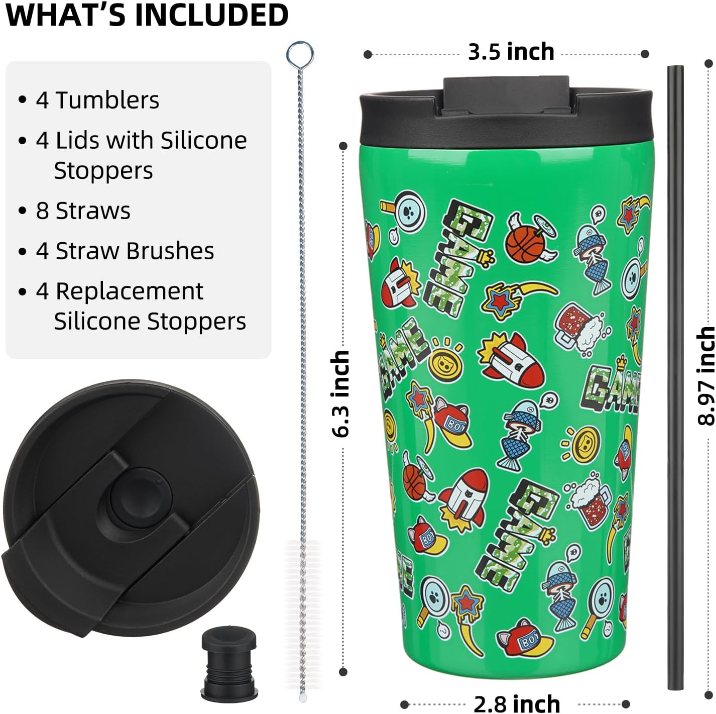 BJPKPK 4 Pack Tumbler with Lid and Straw,30oz Insulated Tumblers Bulk Reusable Travel Coffee Mug, Dishwasher Safe Double Wall Vacuum Insulated Cup Gift for Men Women,Light Blue Leopard