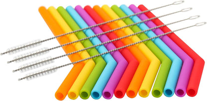 Reusable Silicone Straws for Toddlers & Kids - 12 pcs Flexible Short Drink 6.6" Straws for 6-10 oz Yeti/Rtic/Ozark Tumblers & 4 Cleaning Brushes - BPA free, Eco-friendly,no Rubber Tast