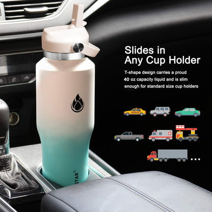 SENDESTAR 40oz Water Bottle Wide Mouth Stainless Steel Vacuum Insulated Double Wall with Straw Lids Fit in Any Car Cup Holder