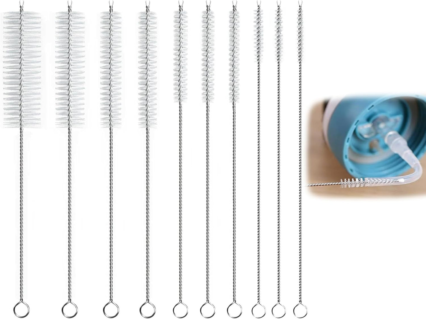 Straw Cleaner Brushes Sets, 8inch Different Diameters 10 Pieces, for Sippy Cup, Tumbler, Water Bottle, Drinking Straw