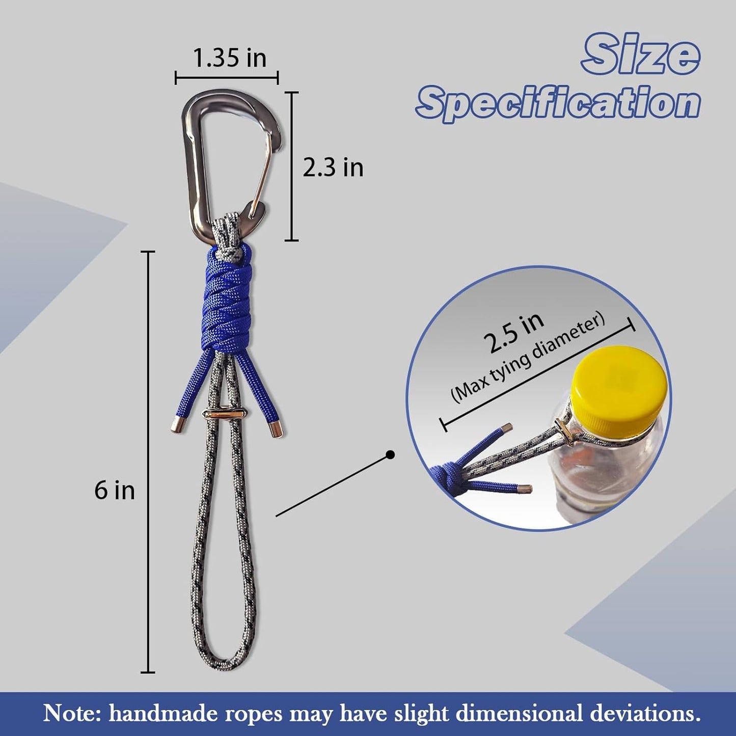 Paracord Keychain - Triangle/D-Shaped Carabiner Clip with Lanyard for Hanging Water Bottle, Key, Backpacks and More