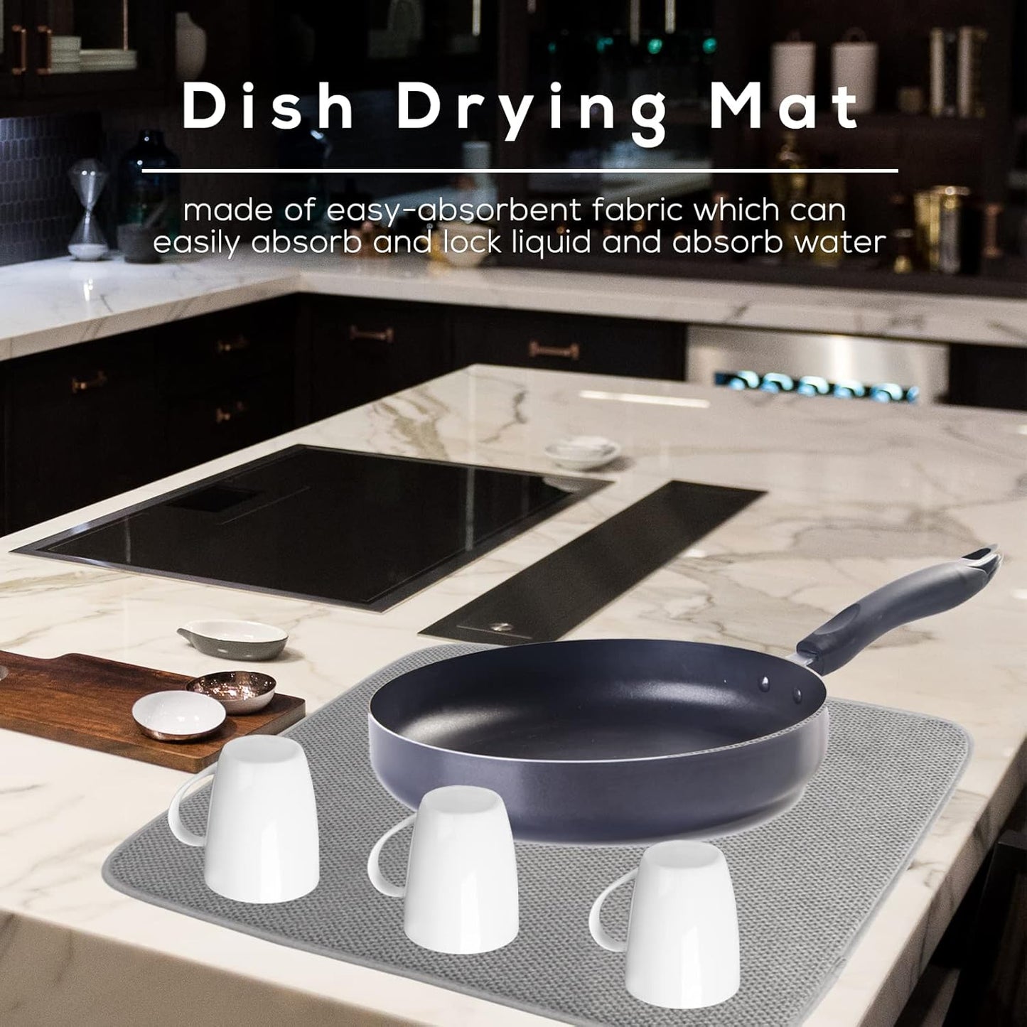 2 Pack Microfiber Dish Drying Mat,24*17 inch Absorbent Dish Drainer Kitchen Counter,Large Size Dish Drying Pad for Countertops,Sinks,Draining Racks(Gray)