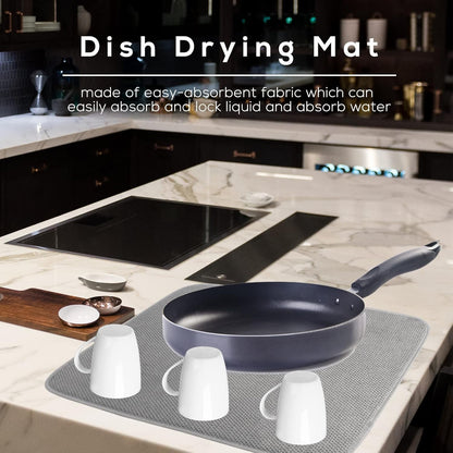 2 Pack Microfiber Dish Drying Mat,24*17 inch Absorbent Dish Drainer Kitchen Counter,Large Size Dish Drying Pad for Countertops,Sinks,Draining Racks(Gray)