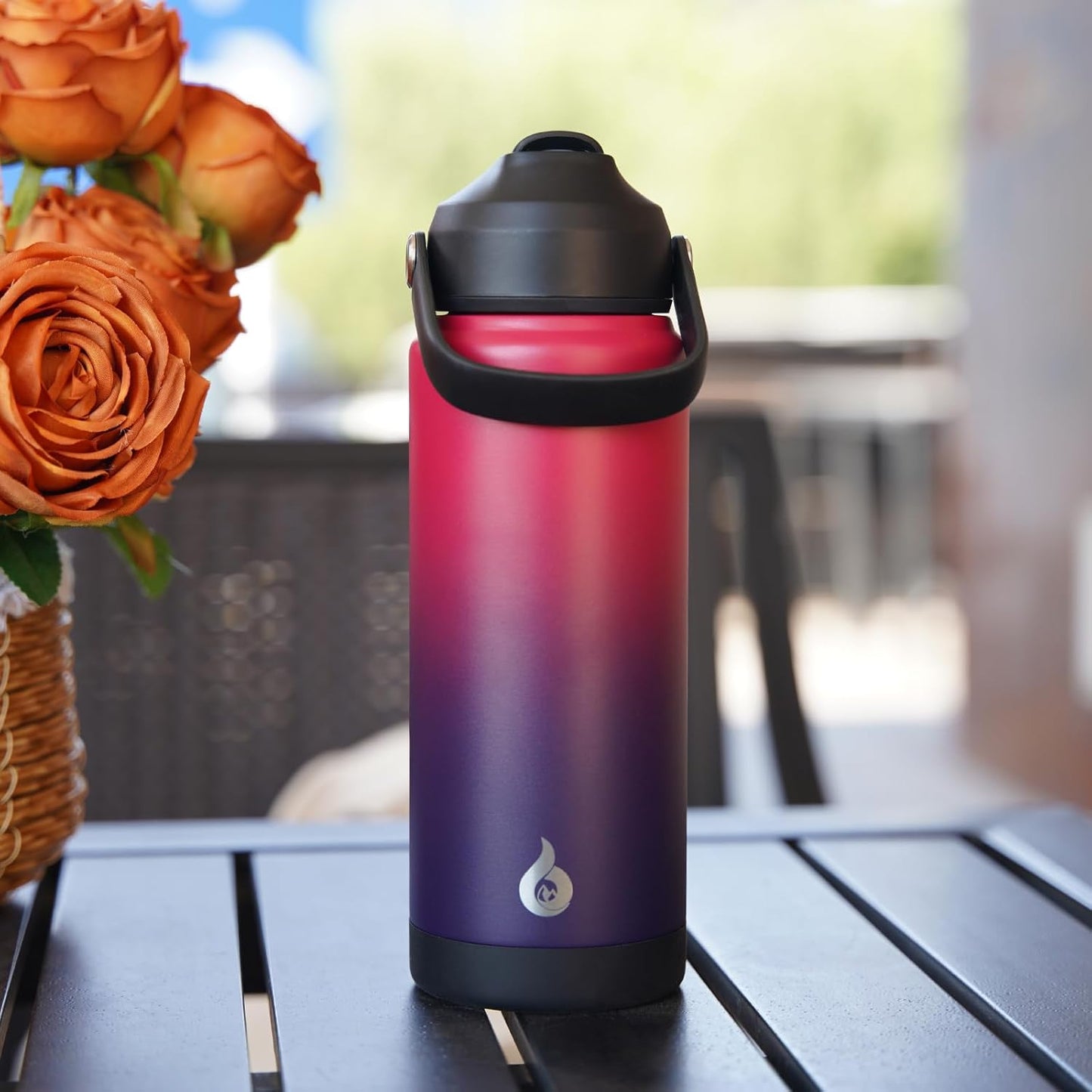 BJPKPK Insulated Water Bottle with Straw Lid, 18oz Thermo Water Bottles with Soft Nozzle, Flex Handle & Non-slip Boot, BPA Free Leak Proof Stainless Steel Metal Thermo, Tumblers, Cups,Sea Salt