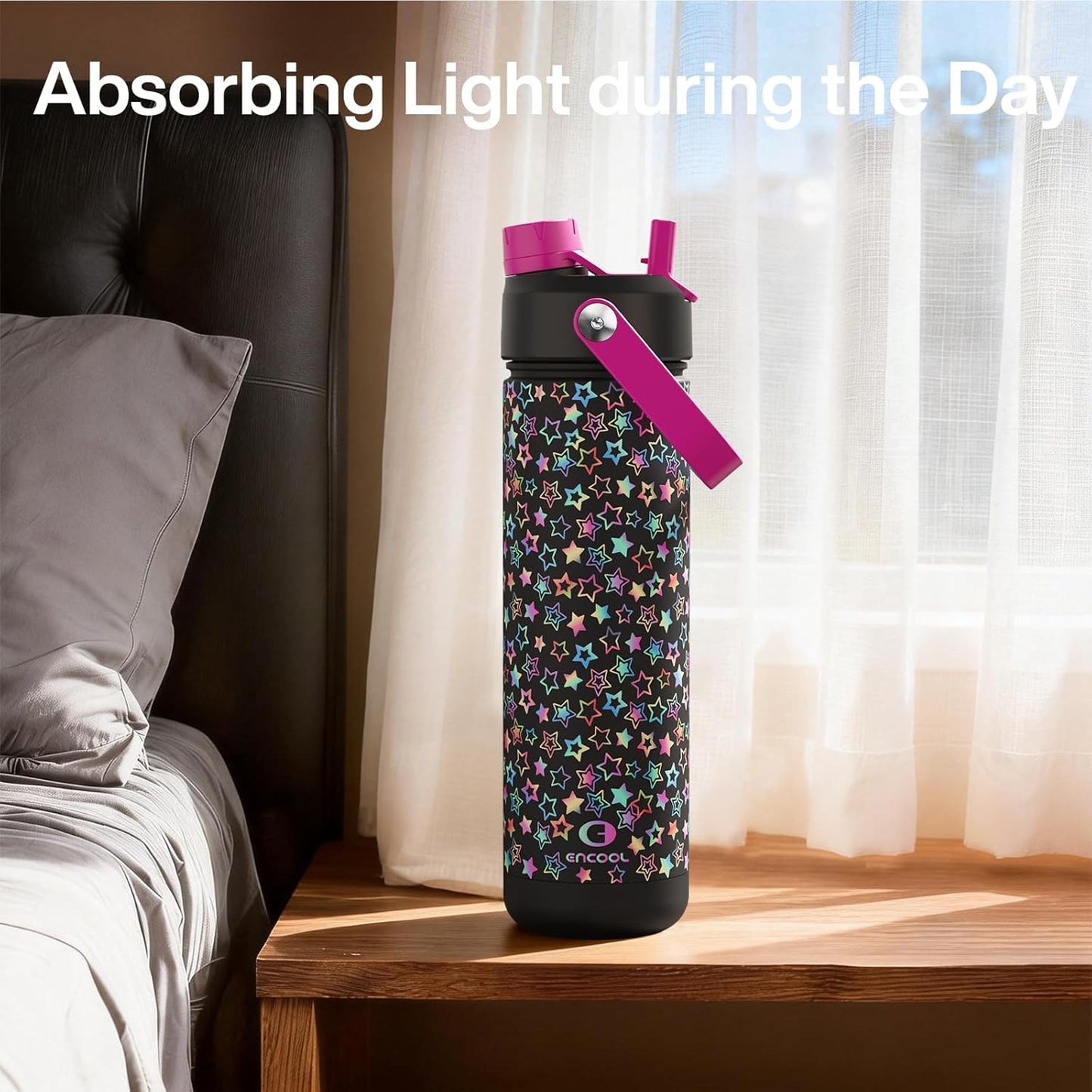 ENCOOL Insulated Water Bottle with Straw Stainless Steel Water Bottle, Leak-Proof, BPA-Free, Double Wall Vacuum Keeps Cold for 24 Hours for Sports, Travel, School (26 oz, Cotton Candy) - Colors B
