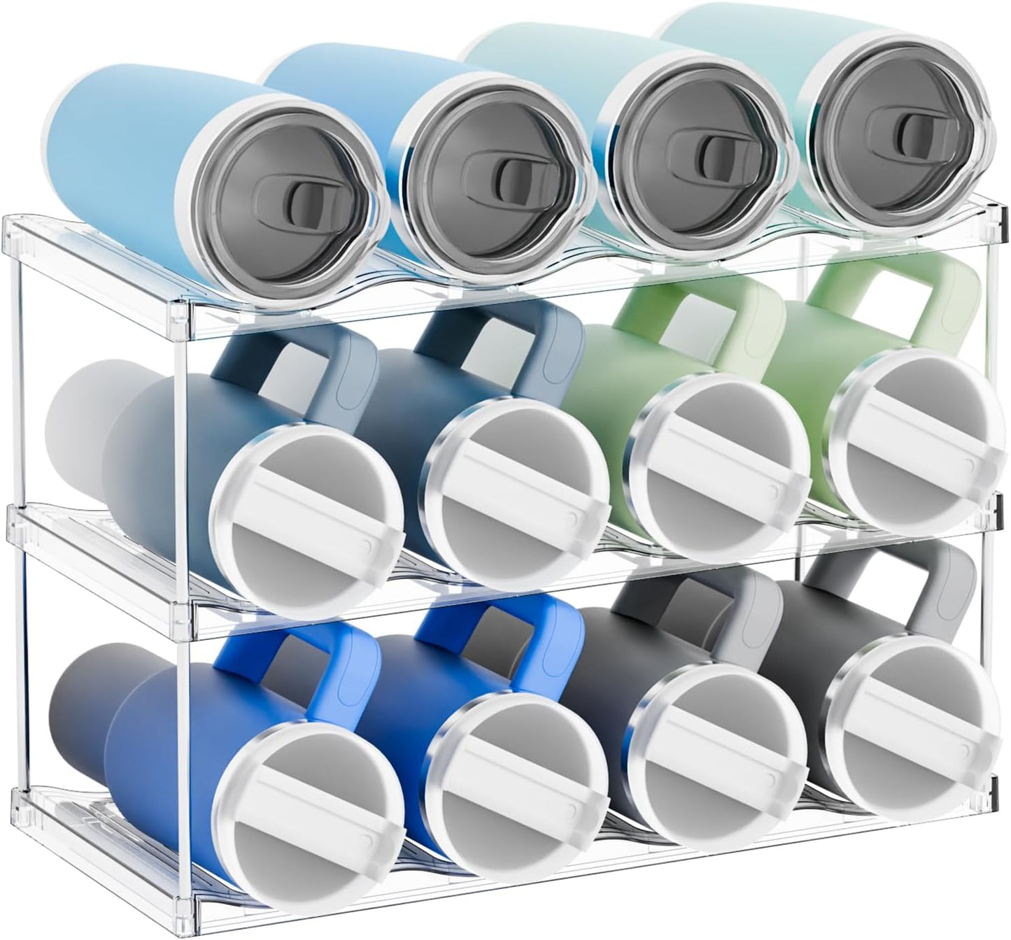 Yieach Larger Compartments Stackable Water Bottle Organizer for 40 oz Stanley Cup Holder,Yeti and Other Tumbler Organizer,3 Tier Wine Rack and Waterbottle Storage Rack for Kitchen Cabinets,Countertop