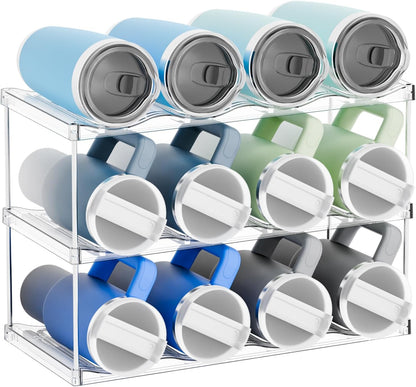 Yieach Larger Compartments Stackable Water Bottle Organizer for 40 oz Stanley Cup Holder,Yeti and Other Tumbler Organizer,3 Tier Wine Rack and Waterbottle Storage Rack for Kitchen Cabinets,Countertop