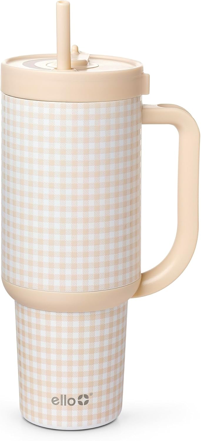 Ello Oasis 40 oz Tumbler with Handle & Retracting Straw | Reusable Insulated Stainless Steel Cup 100% Leakproof, Gifts for Teens Women Men | Keeps cold for 24 Hours, Cup Holder Friendly, Daisies