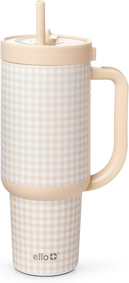 Ello Oasis 40 oz Tumbler with Handle & Retracting Straw | Reusable Insulated Stainless Steel Cup 100% Leakproof, Gifts for Teens Women Men | Keeps cold for 24 Hours, Cup Holder Friendly, Daisies
