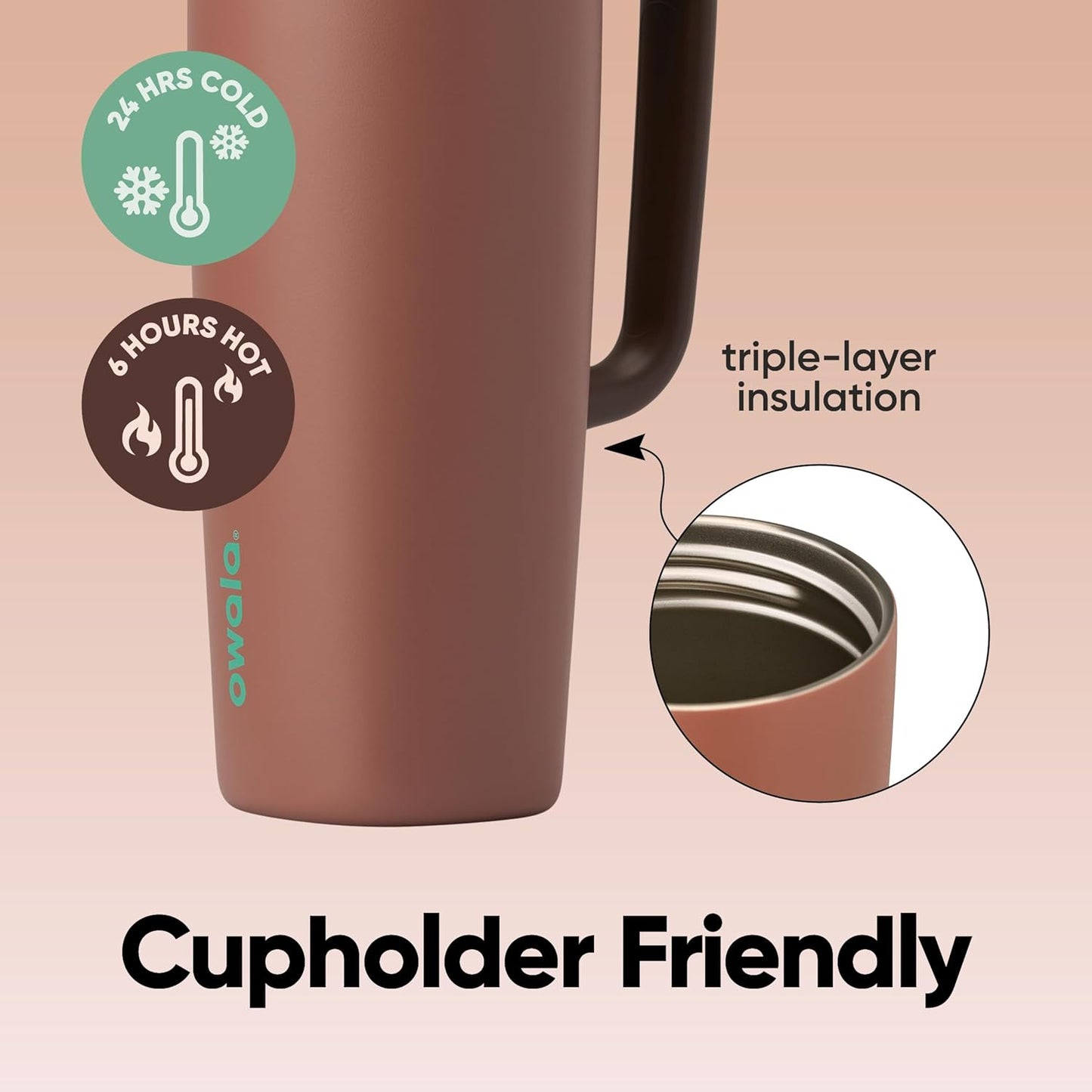 Owala SmoothSip Slider Insulated Stainless Steel Coffee Tumbler, Reusable Iced Coffee Cup, Hot Coffee Travel Mug, BPA Free 20 oz, Grey/Blue (High Dive)
