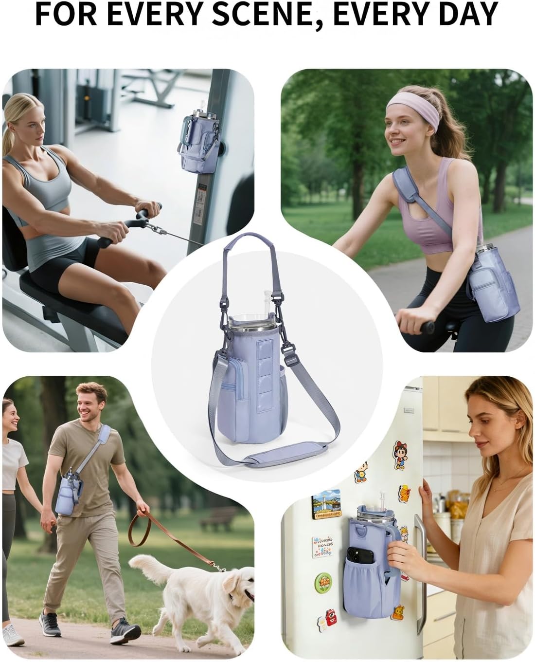 sportsnew Magnetic Gym Bag for Women Men, Crossbody Insulated Cup Sleeve Water Bottle Carrier Holder with Strap for 40oz Tumbler with Handle, 4 Built-in Magnets Small Gym Bag for Workout, Walking