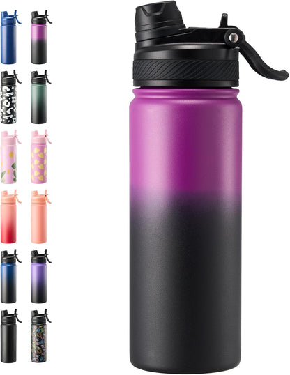 Fijinhom 18 oz Insulated Water Bottle, 2-in-1 Straw and Spout Lid Stainless Steel Thermos, Leak-Proof, Double Wall Vacuum Flask, Keep Cold 24H for Outdoor, Sports, Travel, School (Black)