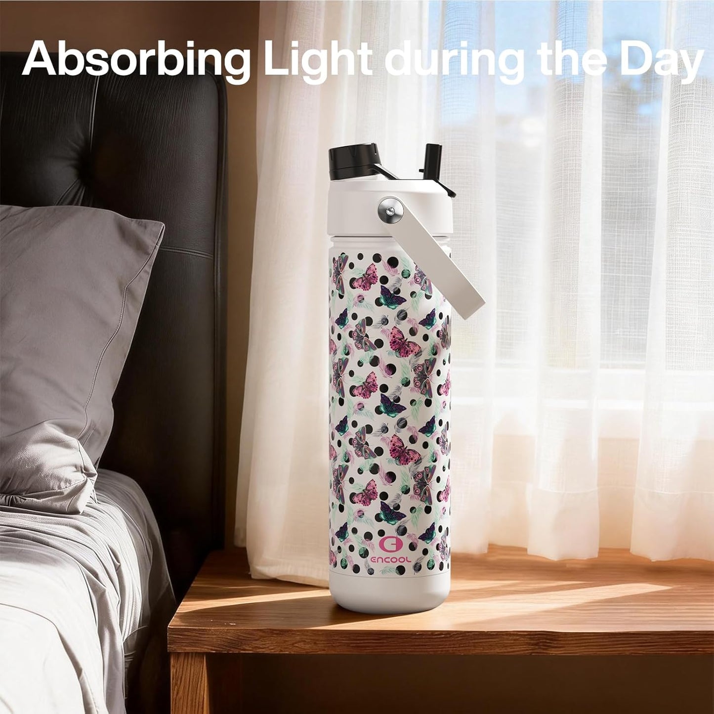 ENCOOL Insulated Water Bottle with Straw Stainless Steel Water Bottle, Leak-Proof, BPA-Free, Double Wall Vacuum Keeps Cold for 24 Hours for Sports, Travel, School (26 oz, Cotton Candy) - Colors C